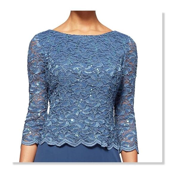 ALEX EVENINGS | 3/4 Sleeve Stretch Lace Bodice - Picture 2 of 14